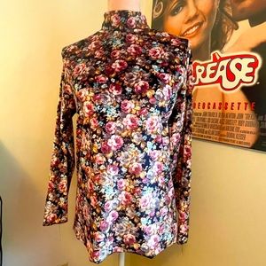 Vintage Velvet Floral Mock Neck Long Sleeve Women’s Medium